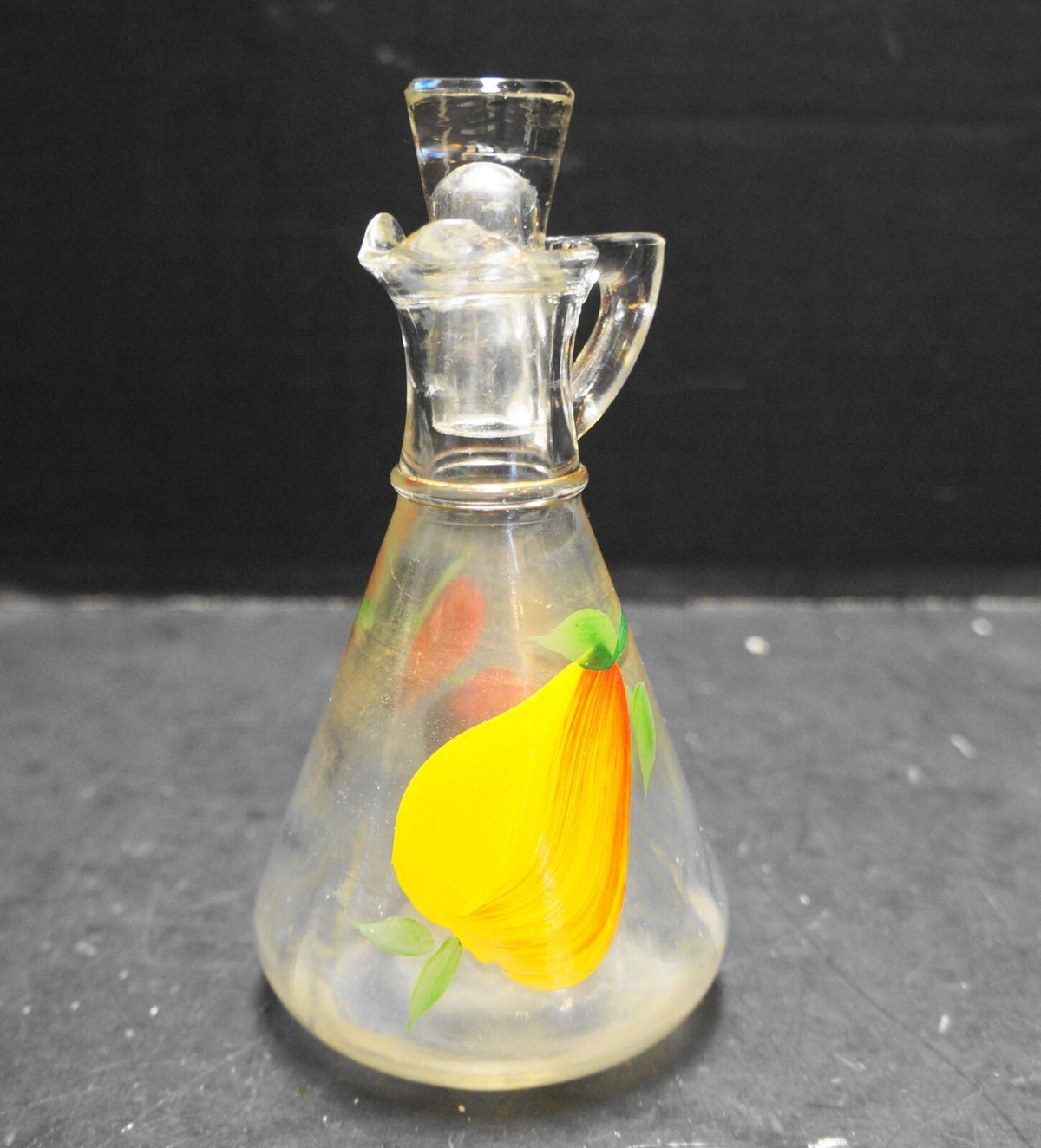 Hazel Atlas Hand Painted Fruit Pear Cherries Oil Vinegar Salad Cruet