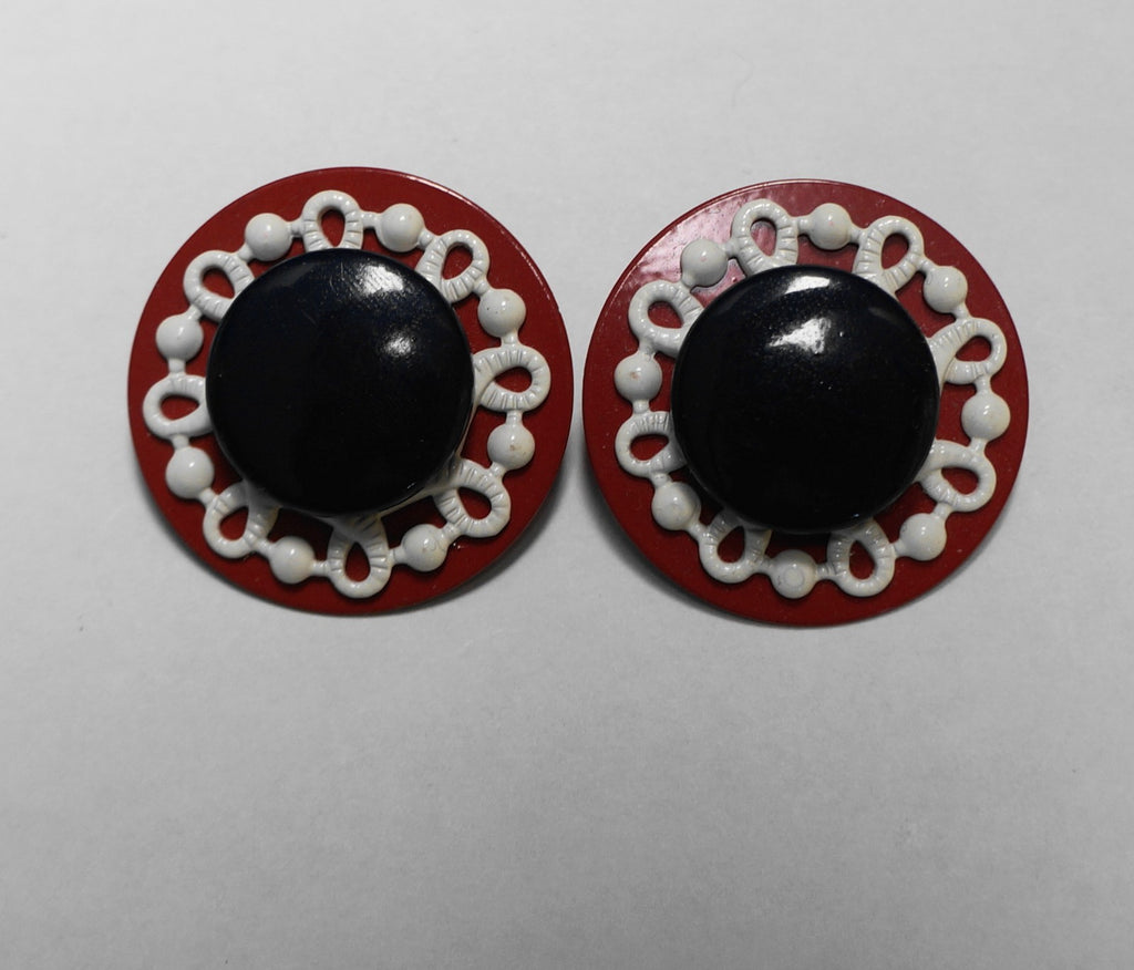 Red White Navy Blue Enamel Round Earrings