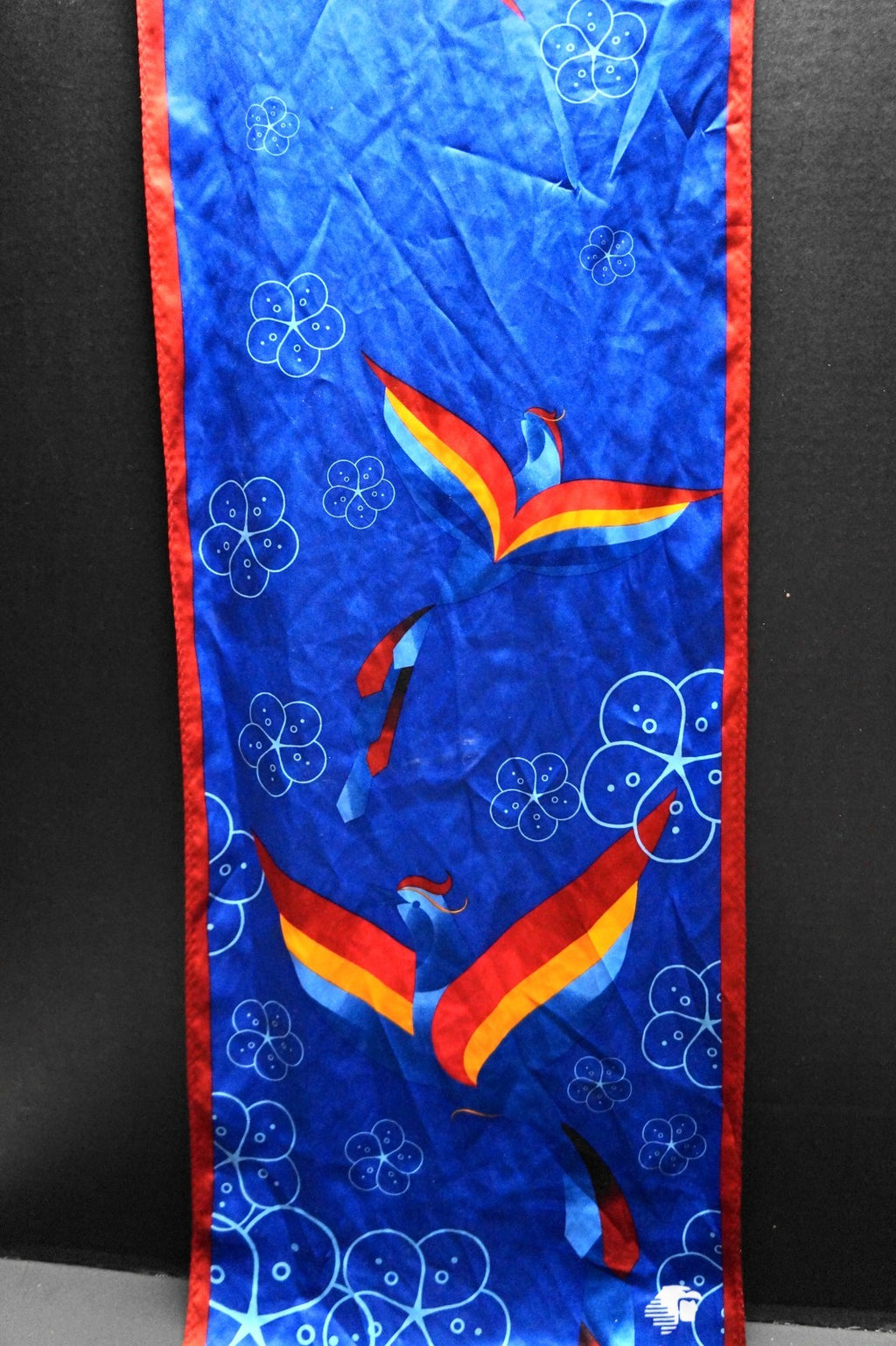 Blue Red Bird of Paradise Silk Scarf Eagle Head Logo