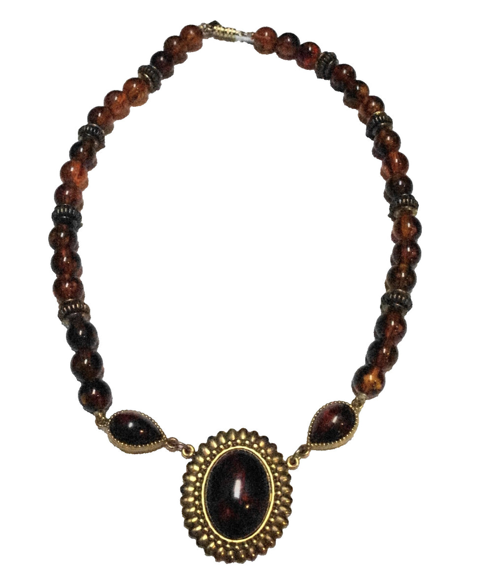 1928 Jewelry Amber Lucite Pendant Beads Necklace