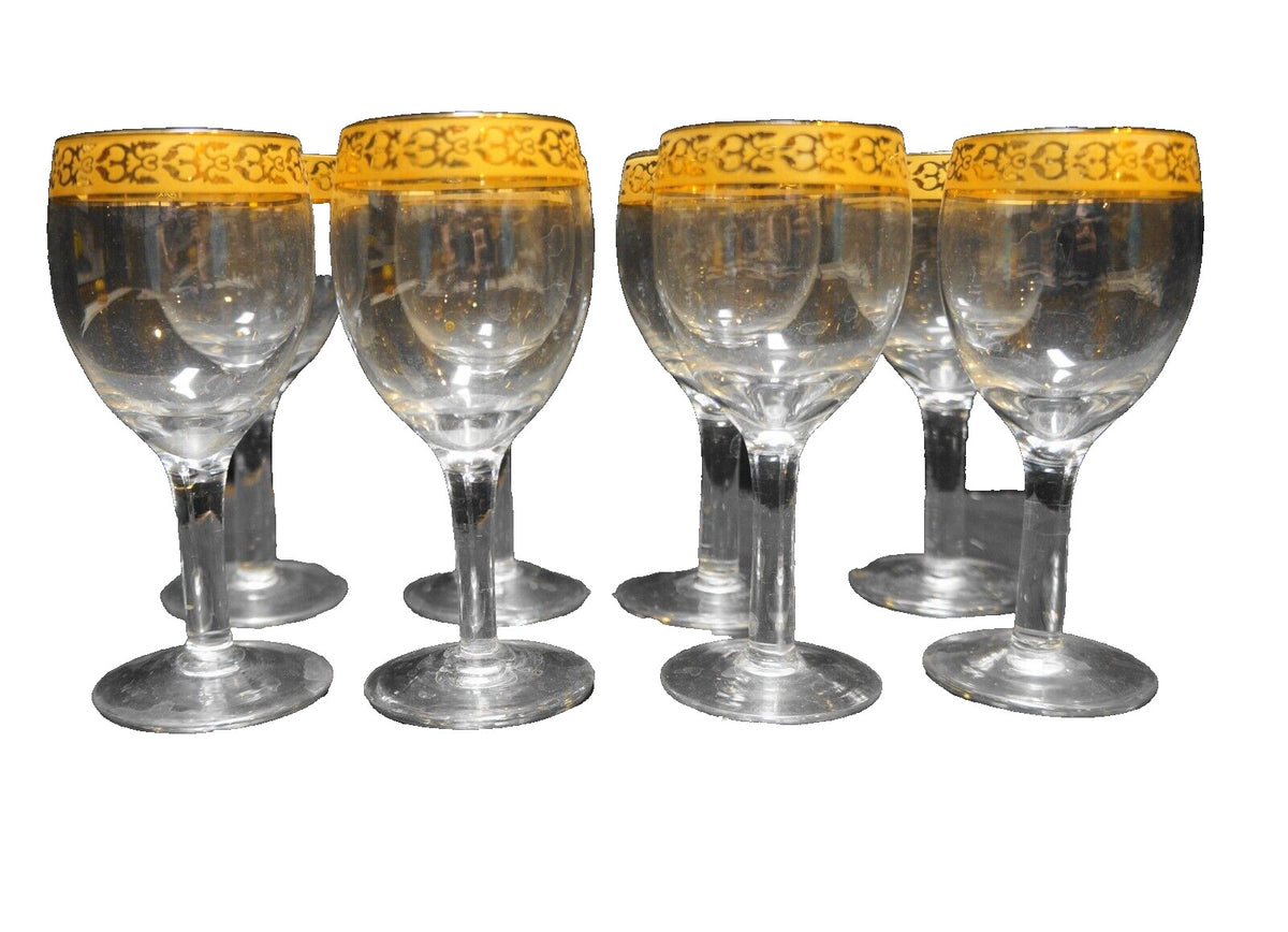 Gold Band Decorated Crystal Wine Glasses Set of 8