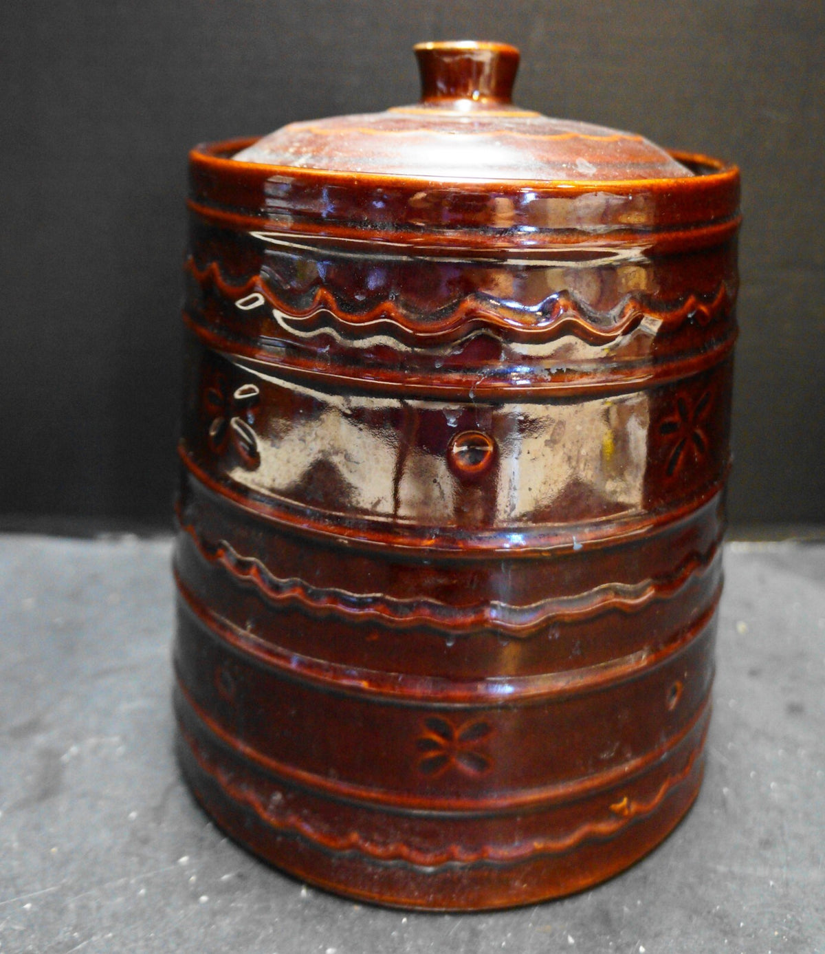 Marcrest Stoneware Brown Daisy Dot Cookies Cookie Jar