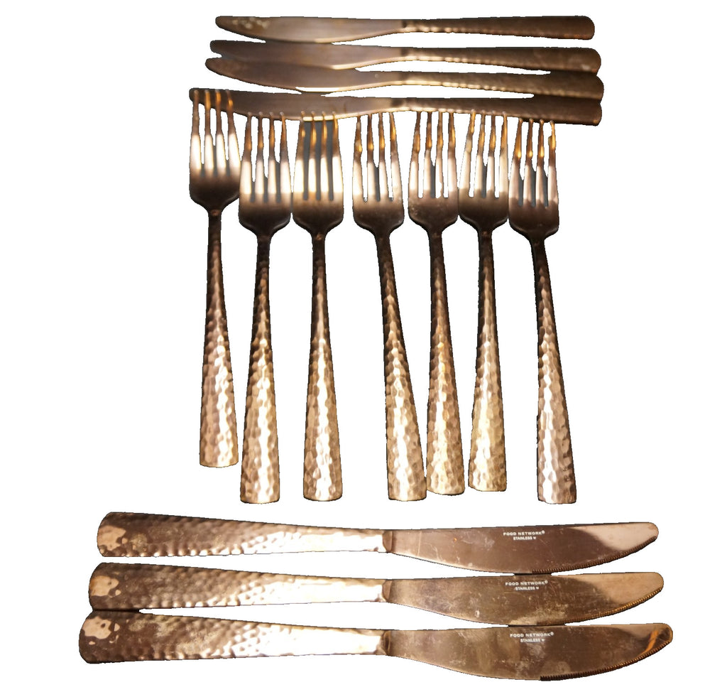 Food Network Martilla Hammered Copper Flatware 14 Pcs