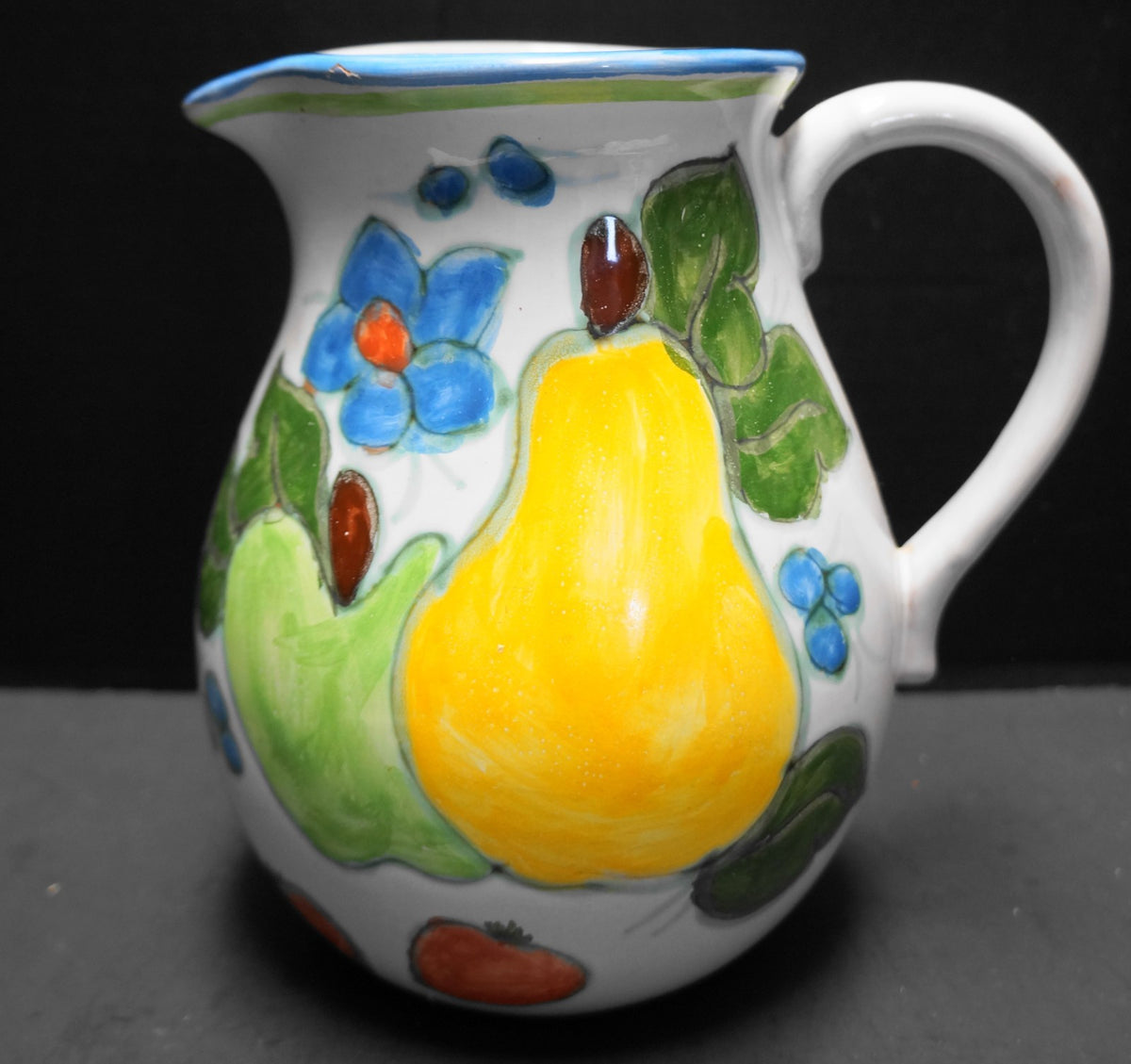Himark Portugal Bright Fruit Flowers Redware Pitcher