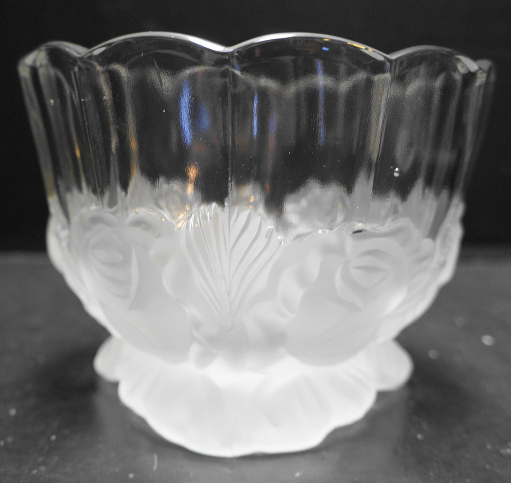 Imperlux Frosted Satin Roses Crystal Footed Bowl