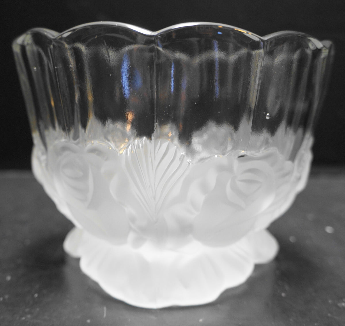 Imperlux Frosted Satin Roses Crystal Footed Bowl