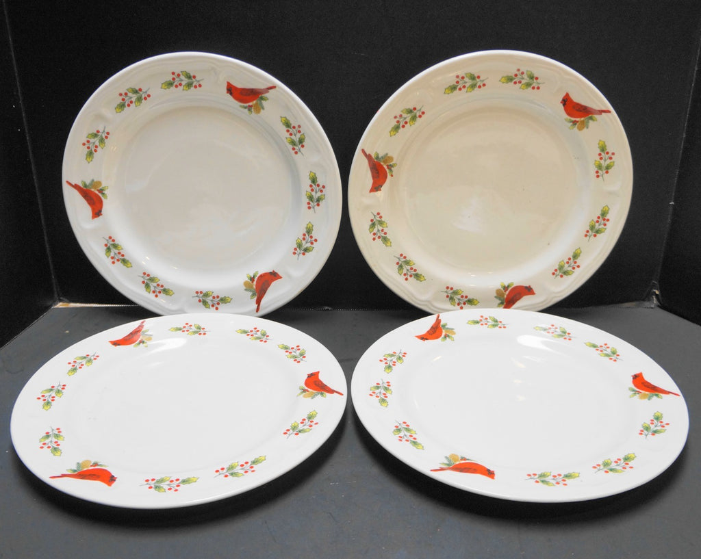 Gibson Winter Birds Cardinal Holly Dinner Plates Set of 4