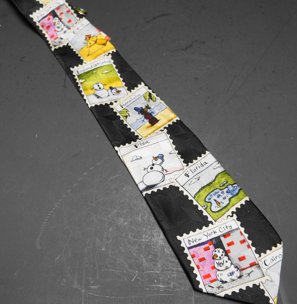 American Greetings Snowmen Around the World Stamps Silk Tie