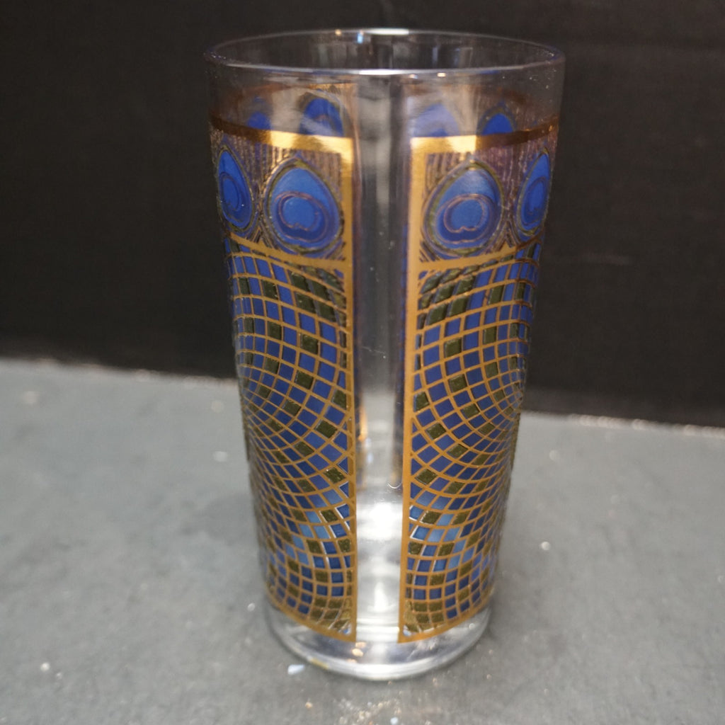 MCM Peacock Decorated Glass Tumbler 5 1/2" CCC Continental Can Co Hazel Atlas