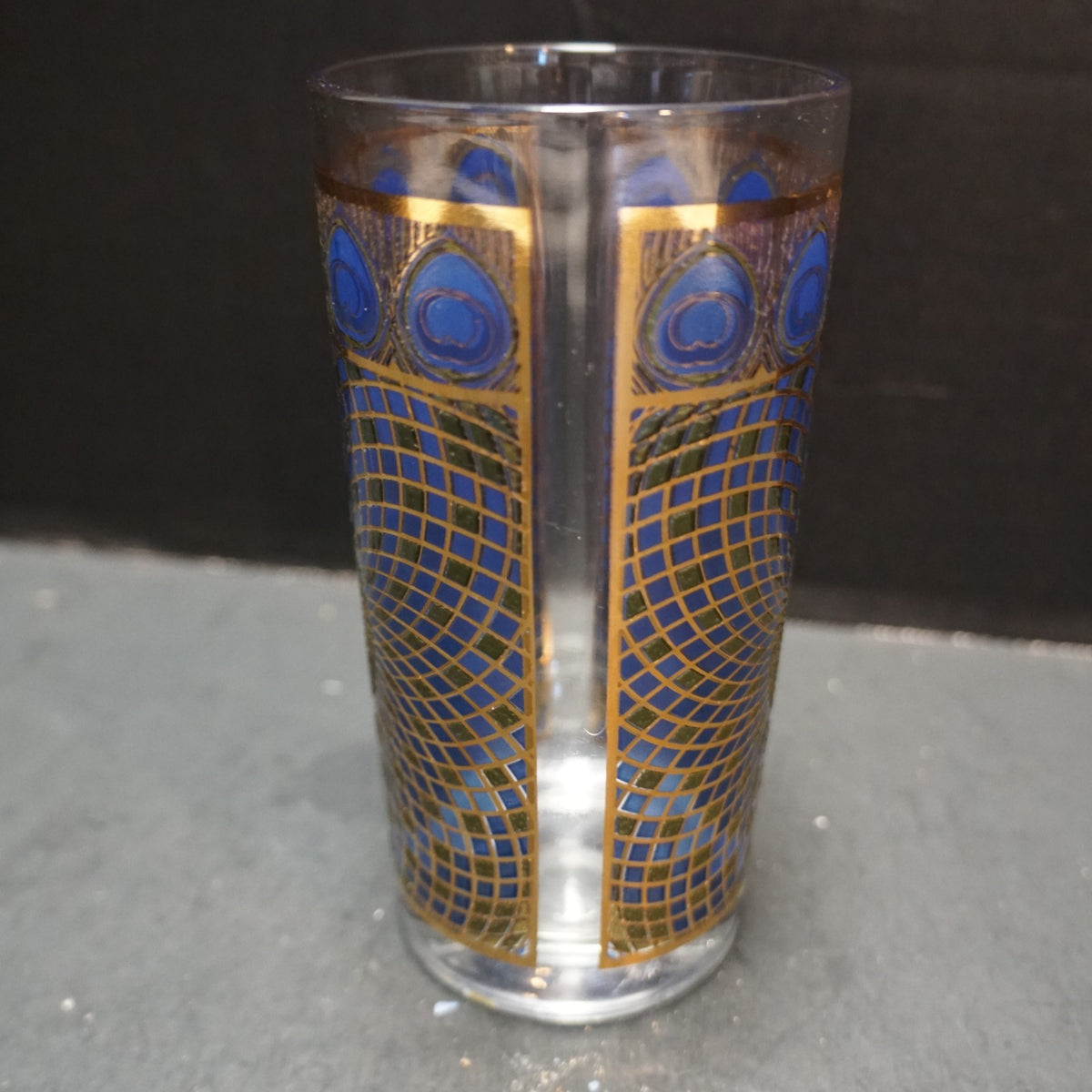 MCM Peacock Decorated Glass Tumbler 5 1/2" CCC Continental Can Co Hazel Atlas