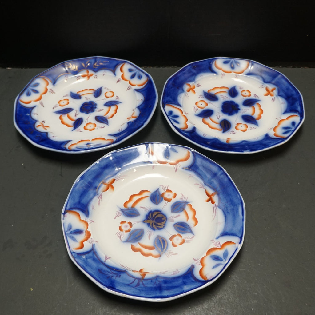 Gaudy Dutch Gaudy Welsh Flow Blue Ironstone Pinwheel Hand Painted Plates