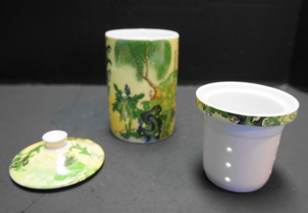 Chinese Porcelain Lady Tea Infuser Mug Lid 3 Pieces Yu Tai