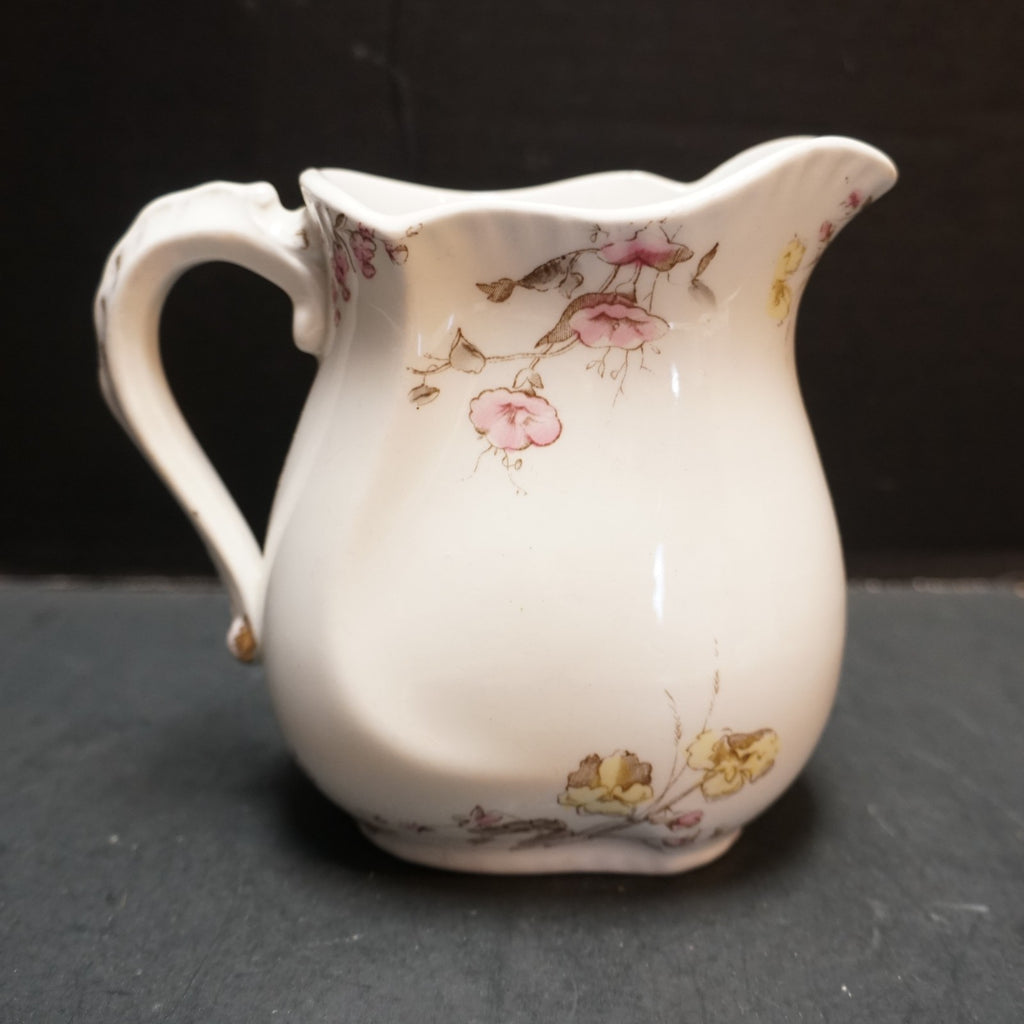 SOLD Johnson Brothers Semi Porcelain Pink Yellow Brown Transferware Flowers Creamer