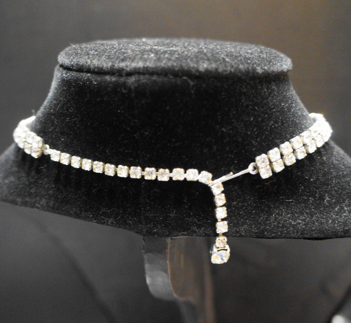 Clear Rhinestone Double Strand Choker Necklace Center Flower