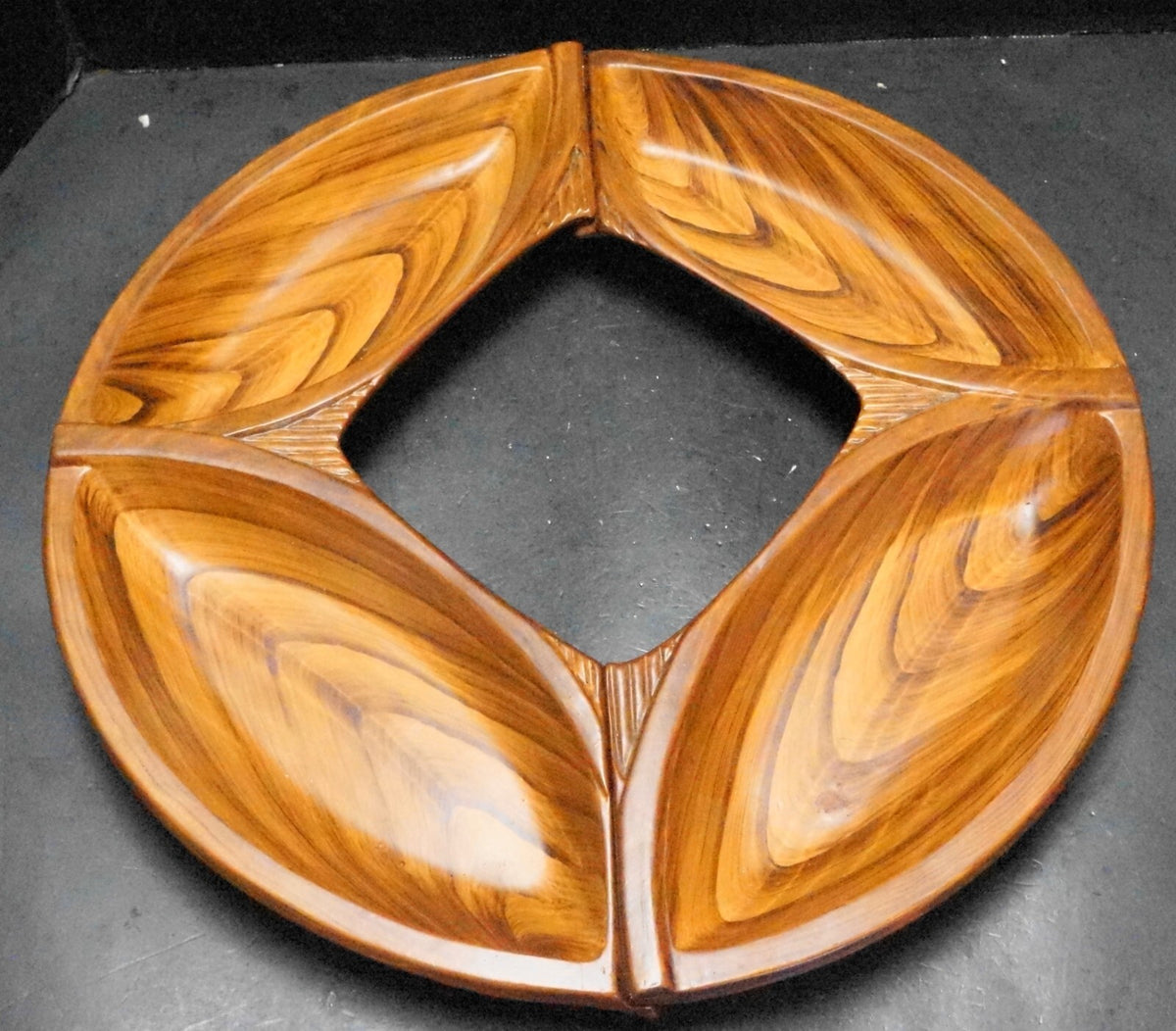 California Pottery Hand Painted Wood Grain Look Lazy Susan Tray Pieces