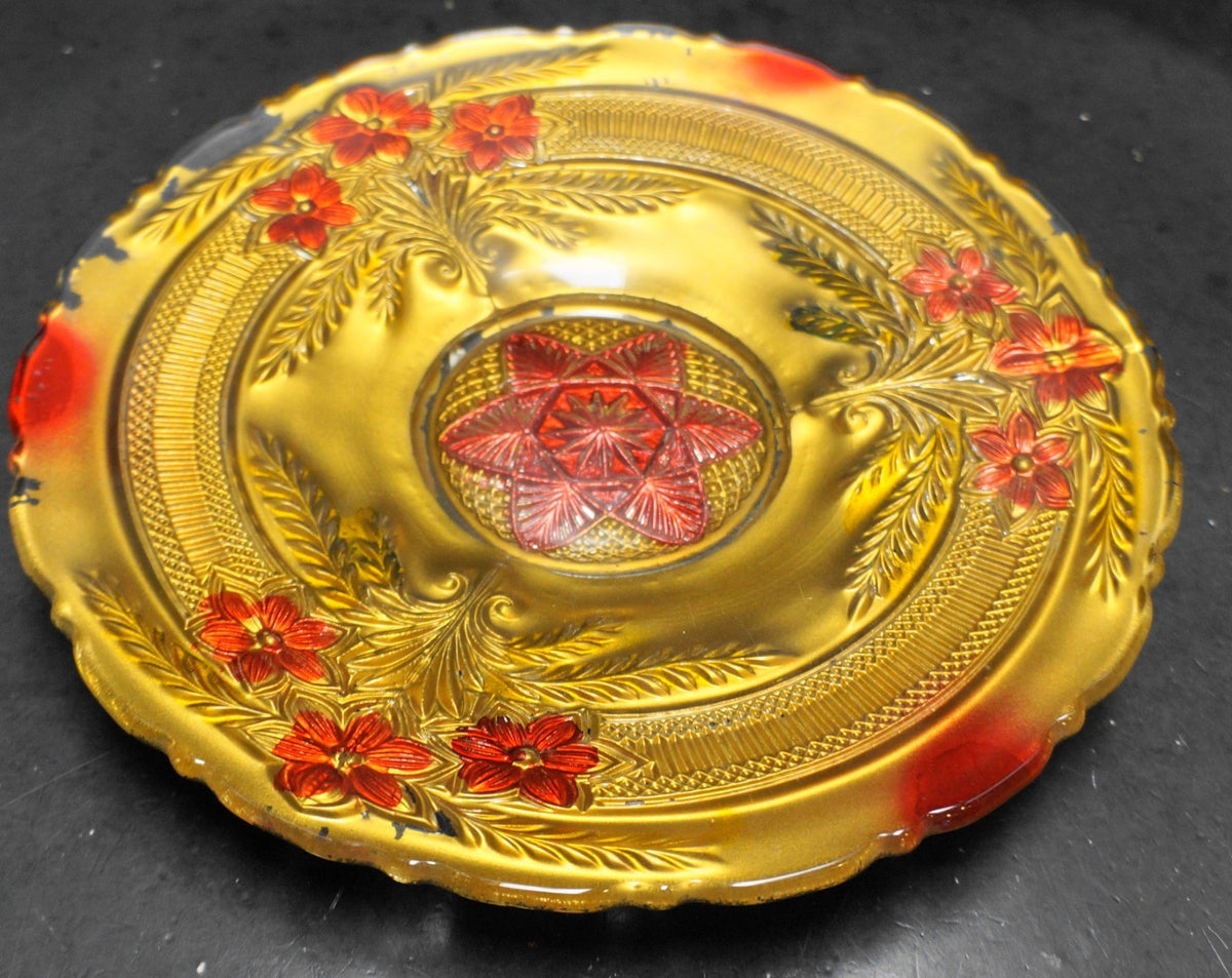 Indiana Glass Narcissus Spray Goofus Red Gold Carnival Plate EAPG