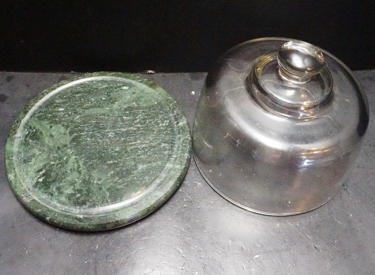 Dutch Garden Dark Green Marble Clear Glass Dome Cheese Board