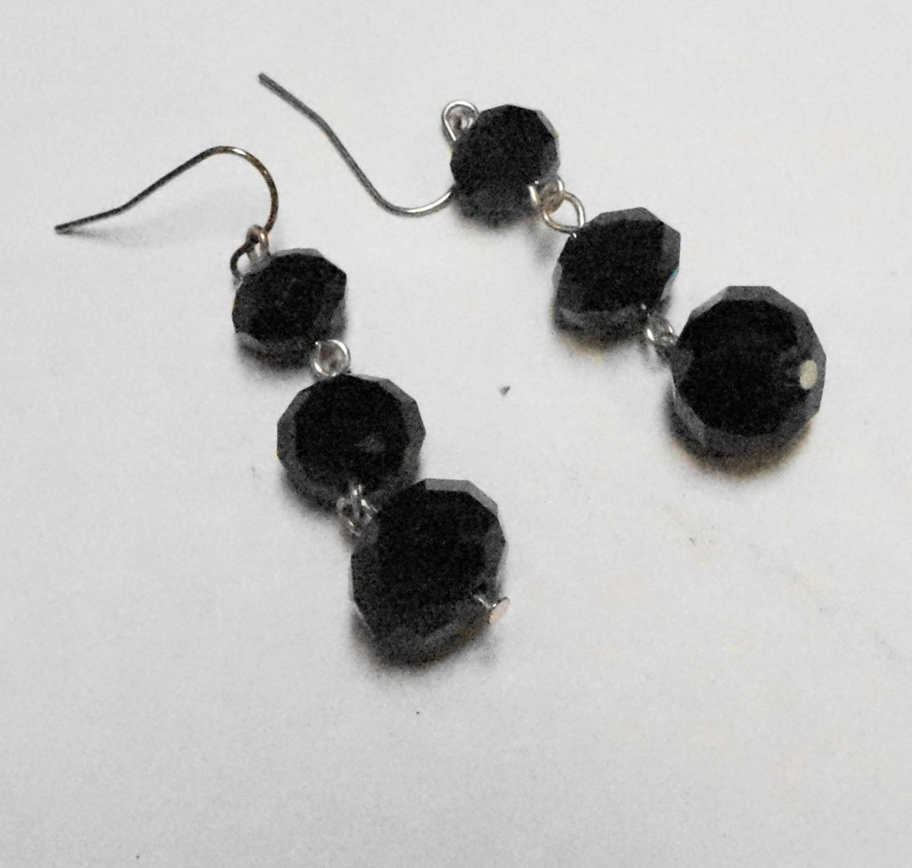 Black Glass Graduated Faceted Bead Drop Earrings