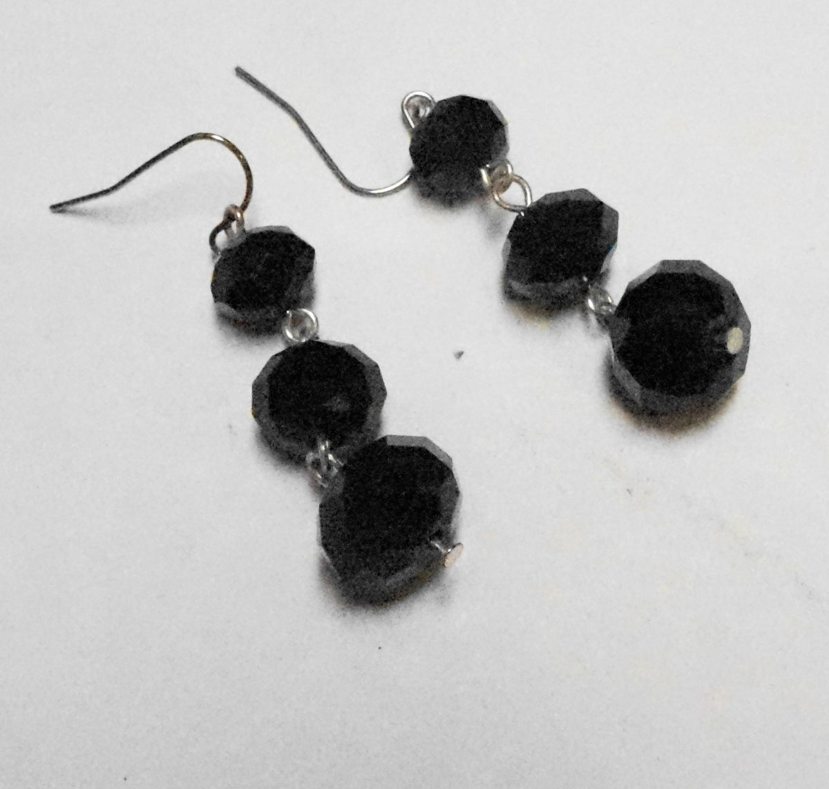 Black Glass Graduated Faceted Bead Drop Earrings