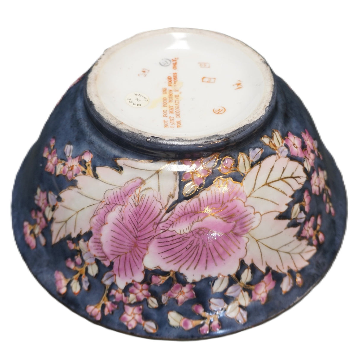 Chinoserie Chinese Porcelain Pink Blue Floral Bowl Not Food Safe