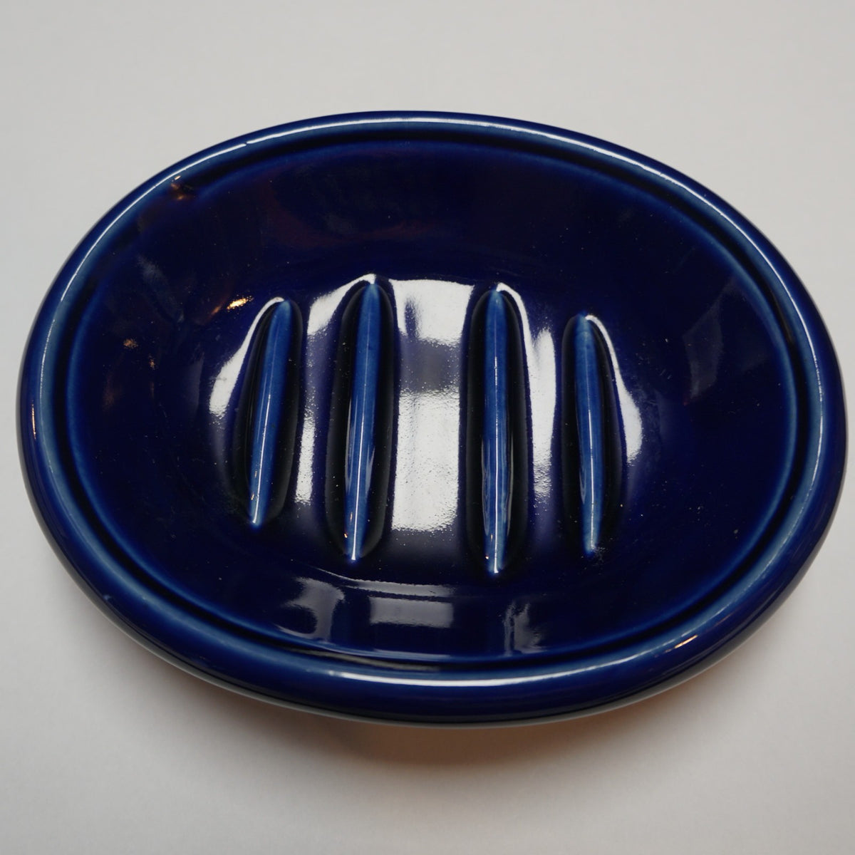 Cobalt Blue Glaze Oval Soap Dish Midcentury Marked VB