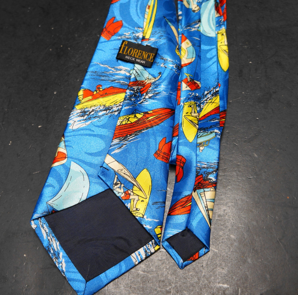 Florence Neckwear Men's Tie Sailboats Water Blue Yellow Red