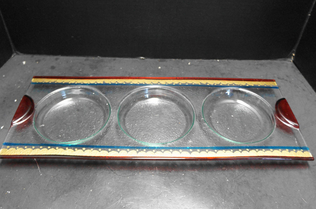 Pier 1 Imports Festive Stripe Condiment Set Hand Painted Glass NIB 2010