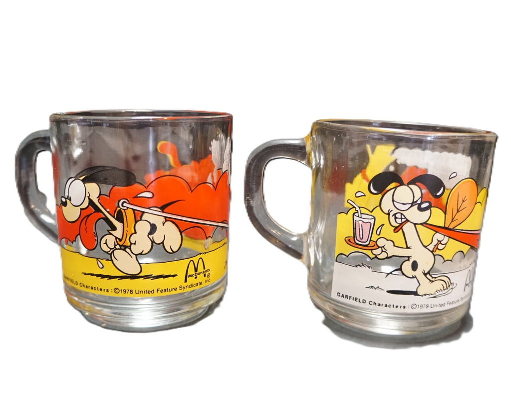 Garfield Odie McDonald's Glass Mugs Pair 1978