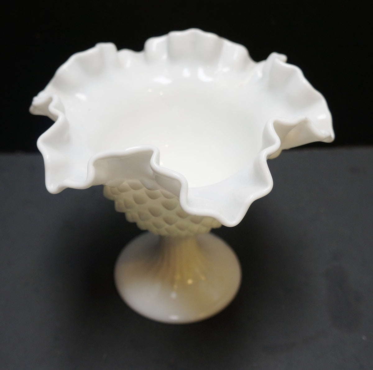 Fenton Hobnail Milk Glass #3728 5 3/4" Double Crimped Small Compote Candleholder