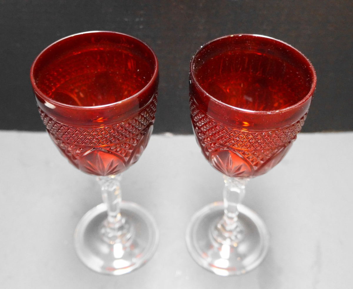Durand Antique Ruby Red Water Goblets Pair