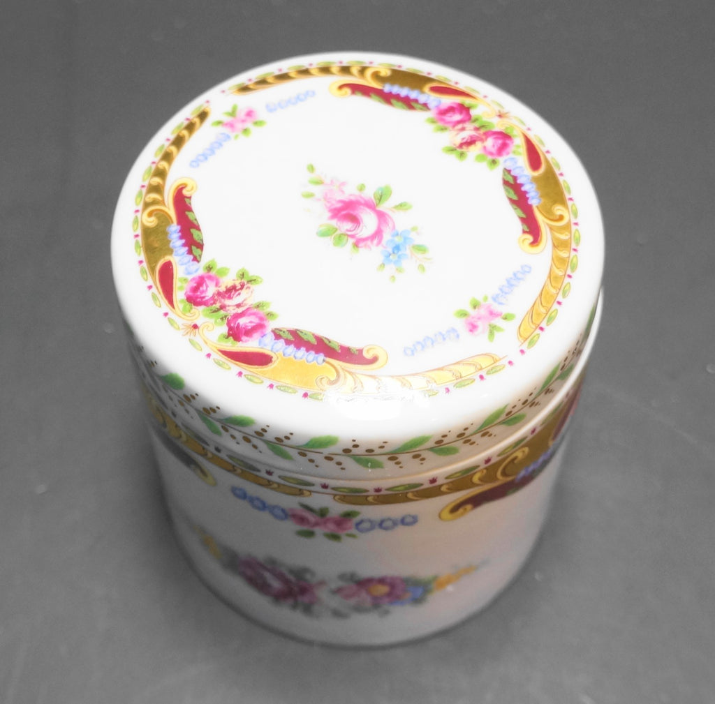 Vizavi Porcelain Rose Decorated Tall Round Trinket Box