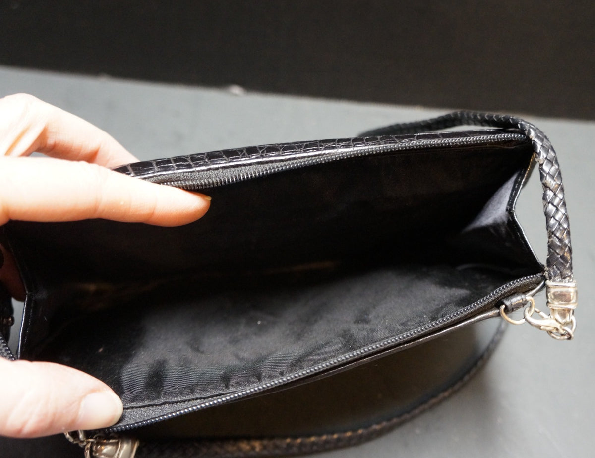Brighton Black Leather Cowhide Braided Strap Crossbody Organizer Wallet Purse