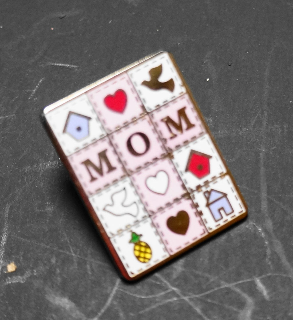 Mom Vintage Lapel Pin Cross Patchwork Pink White