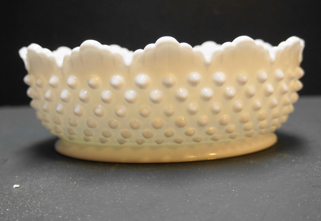 Fenton Hobnail Milk Glass 8" Oval Flat Foot Bowl 3625