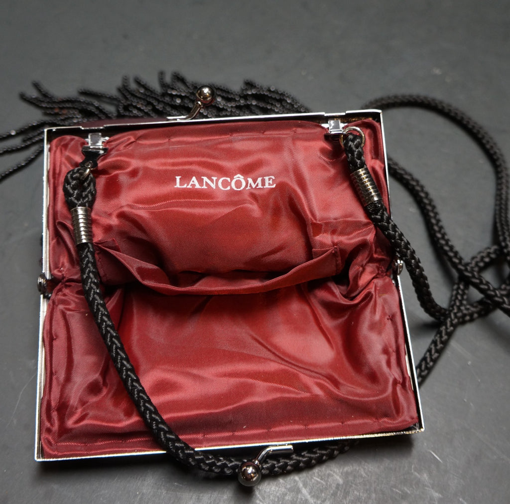 Lancome Dark Red Black Beaded Fringe Evening Bag Vintage