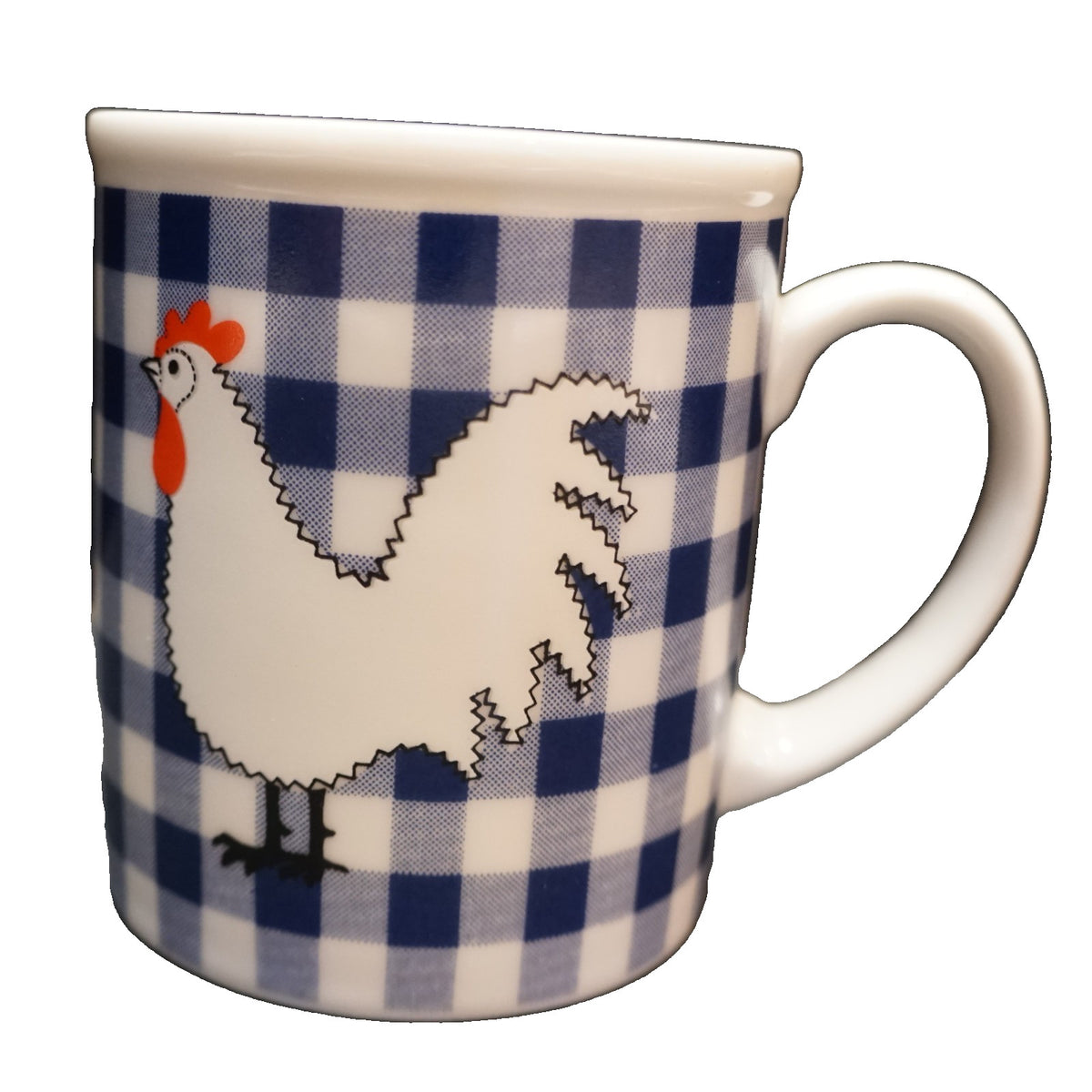 Rosenthal Netter Blue Gingham Plaid Chicken Ceramic Mug 1970s Farmhouse