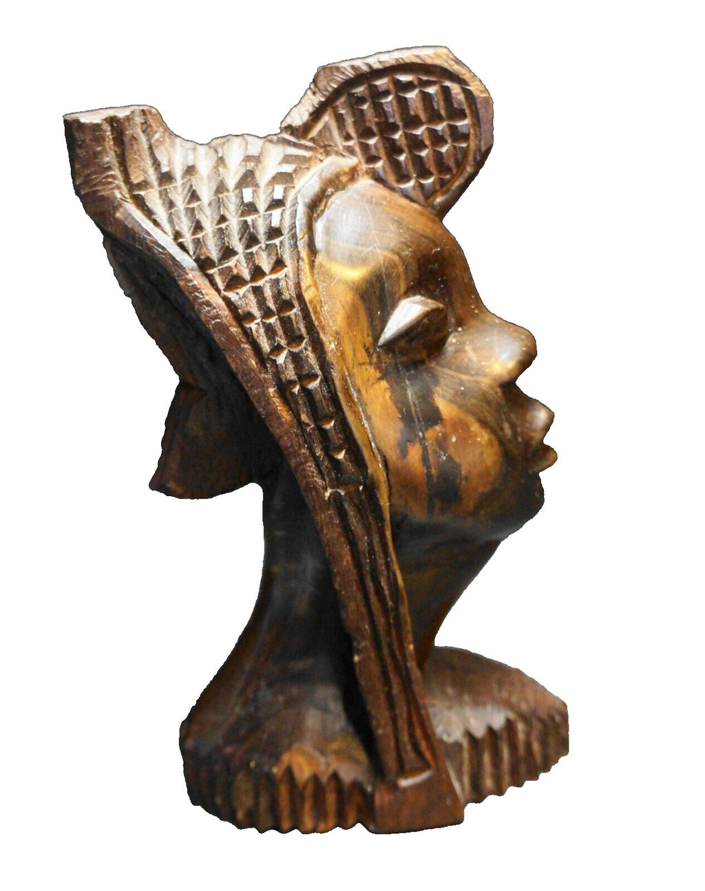 Vintage Hand Carved Ebony Wood Bust African Woman Head Tribal Statue Sculpture