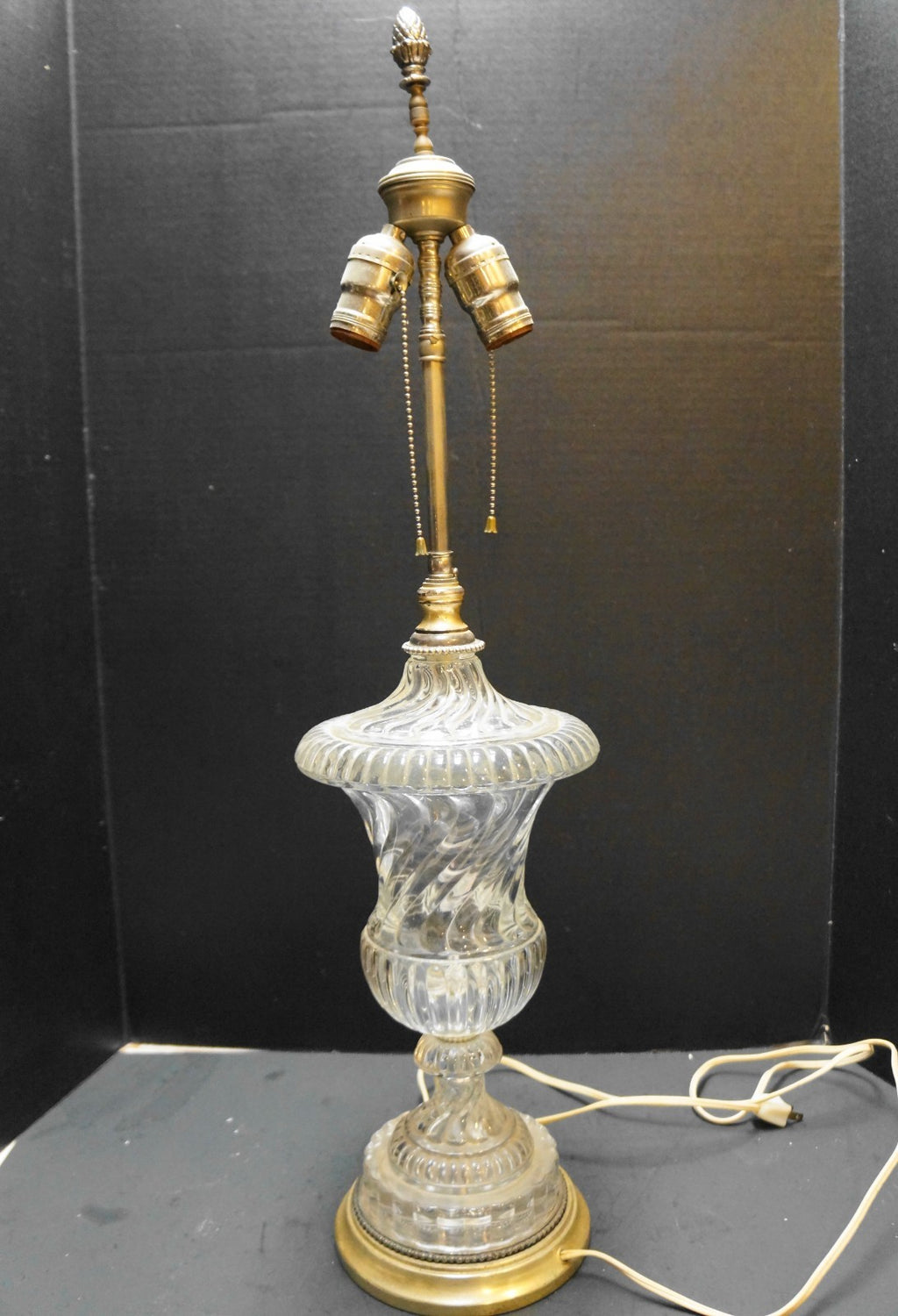 Baccarat Style Crystal Heavy Swirl Urn Style Table Lamp 1940s