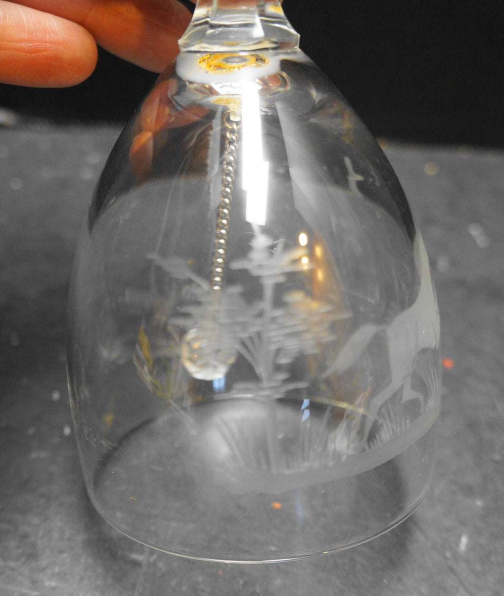 Etched Horse Design Clear Glass Bell