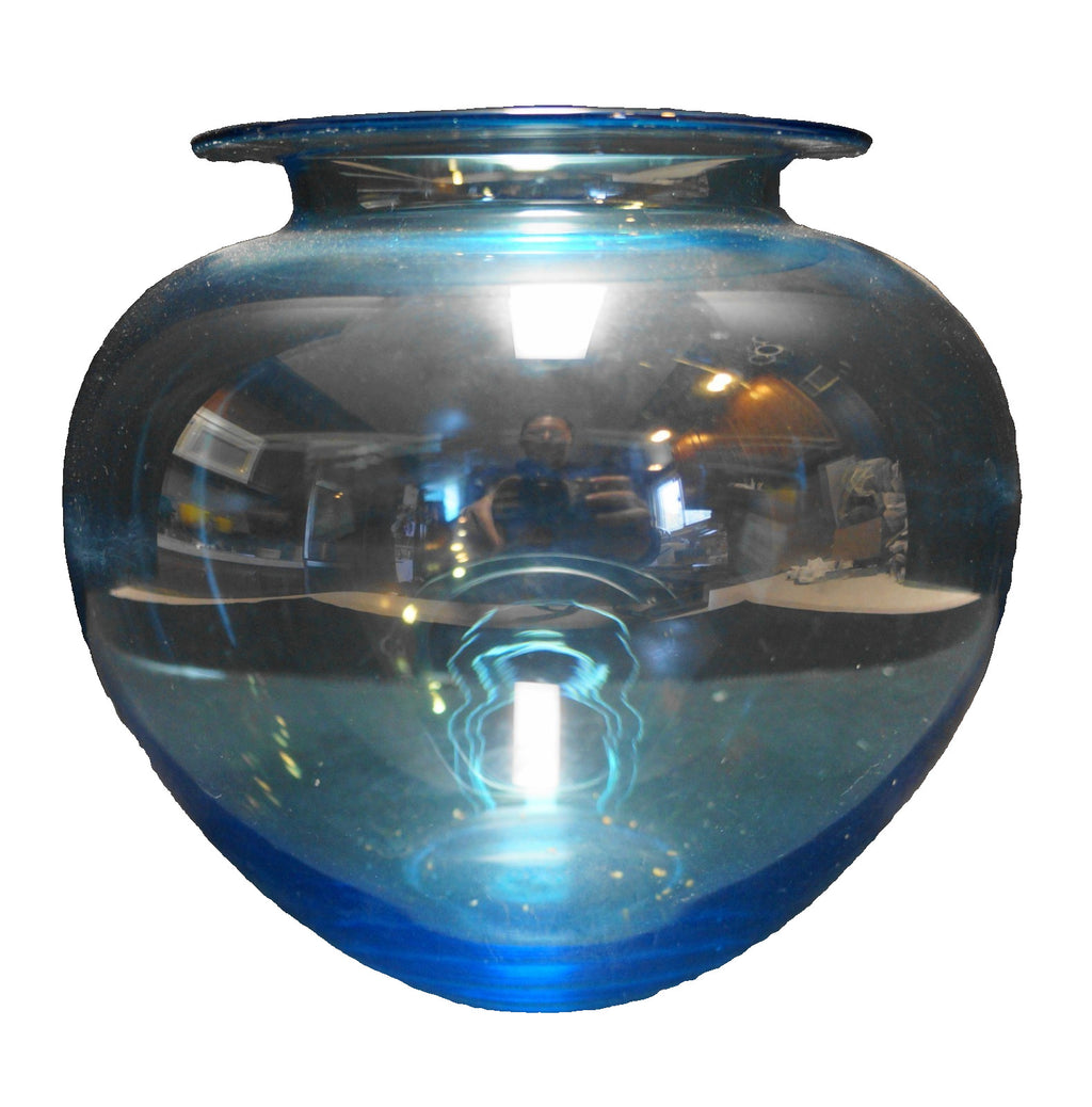 Capri Sky Blue Blown Glass Vase Squat Bowl Shape