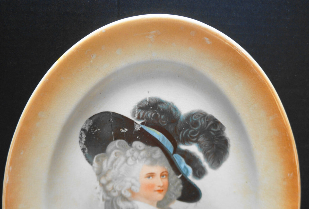 Steubenville China Oval Platter Duchess of Devonshire Decal Orange Rim