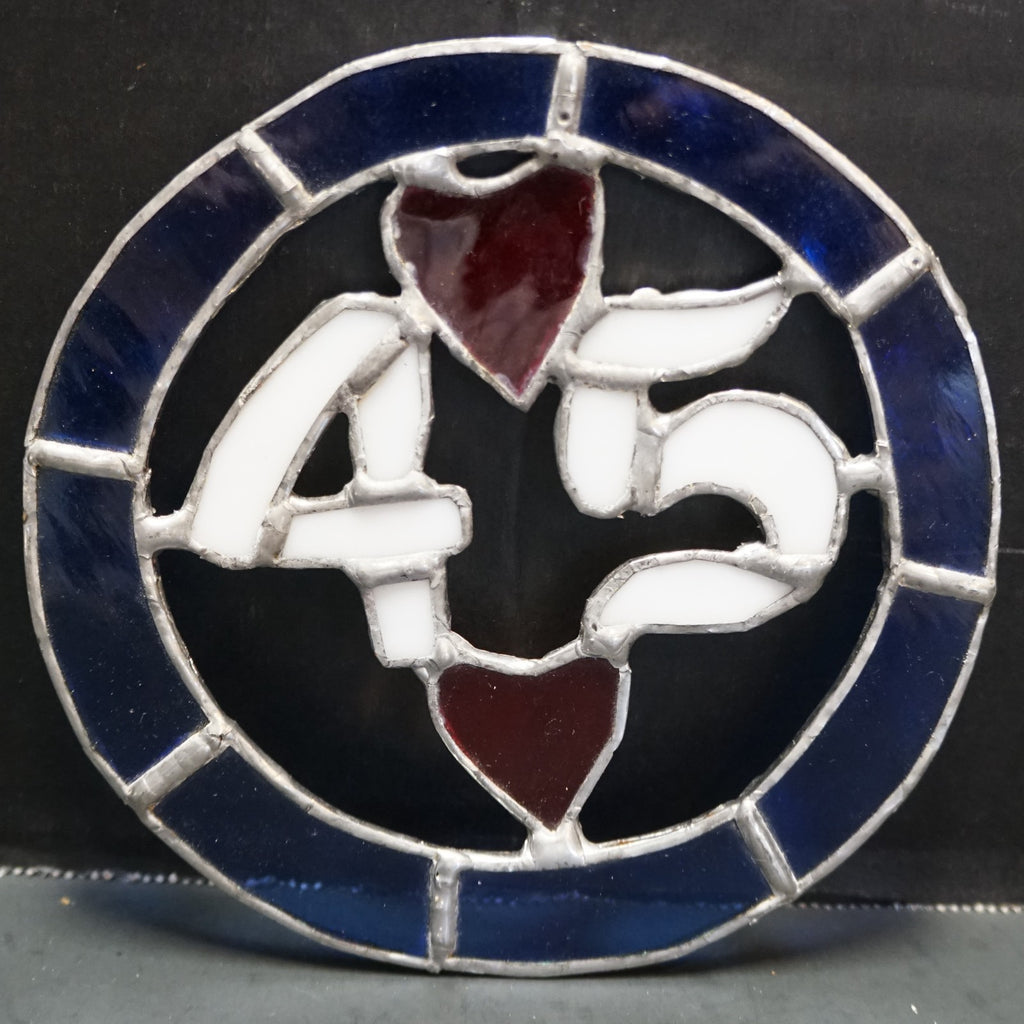Stained Glass Sun Catcher 45 Blue White Red Heart