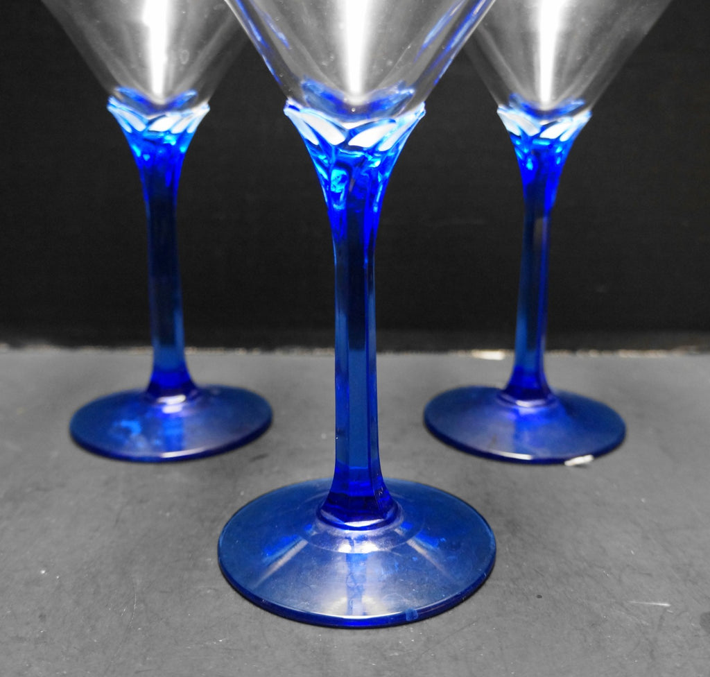 Libbey Domaine Cobalt Blue Stem Martini Glasses Set of 3