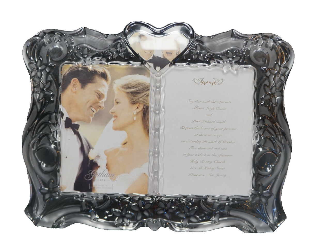 Gorham Crystal Sentimental Traditions Double Picture Frame Heart Flower Border