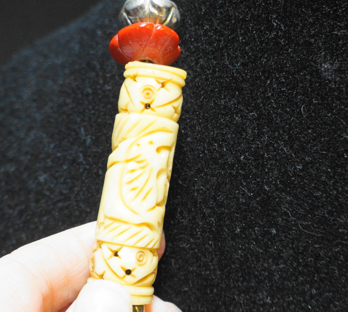 Turkmen Tribal Silver Carved Carnelian Necklace