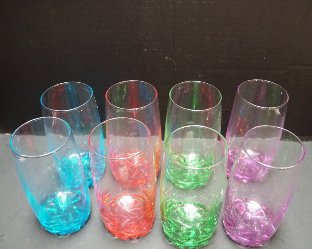 Gibson Karissa Set of 8 Retro Glass 13 oz Tumblers in Colors 5.5" tall