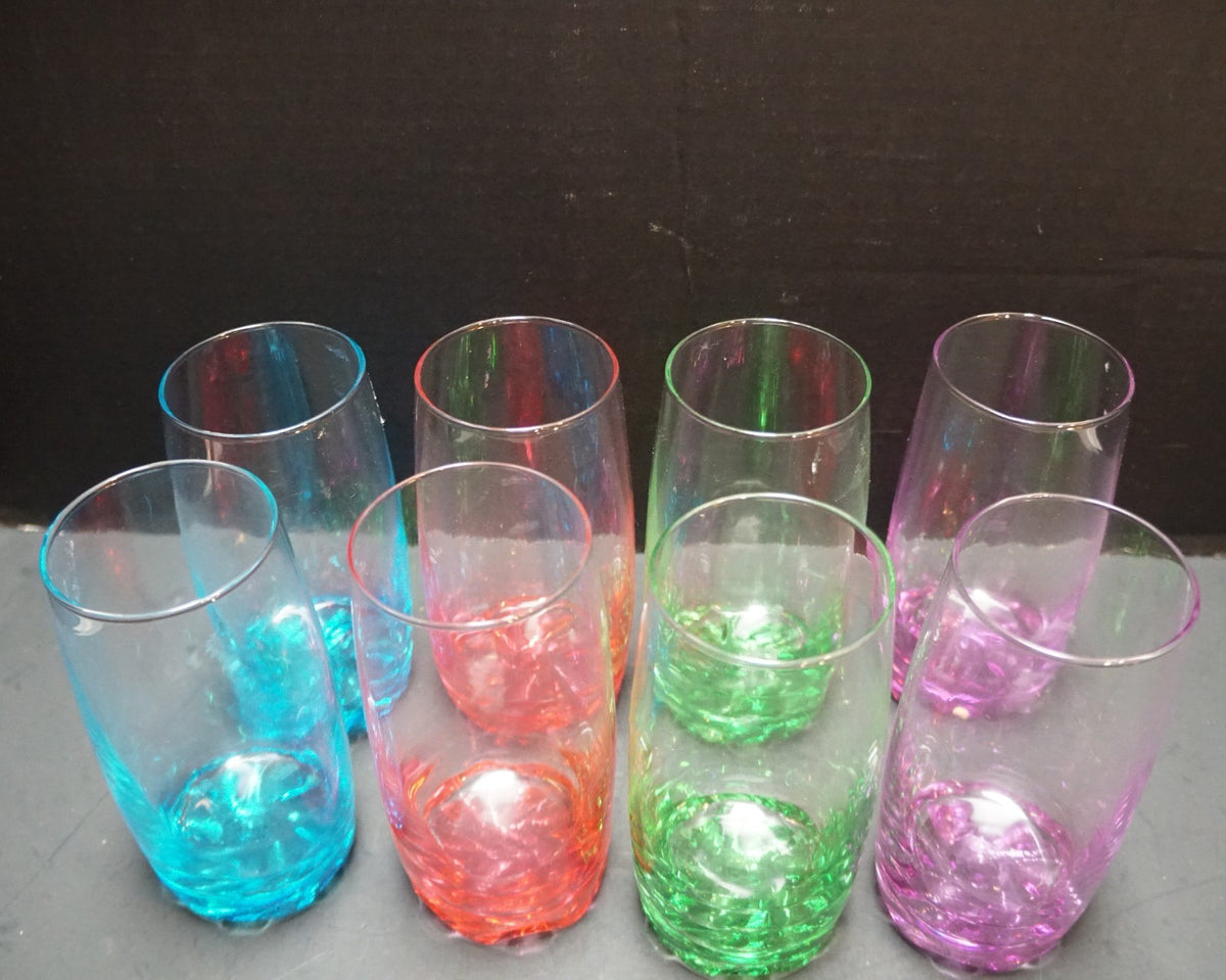 Gibson Karissa Set of 8 Retro Glass 13 oz Tumblers in Colors 5.5" tall