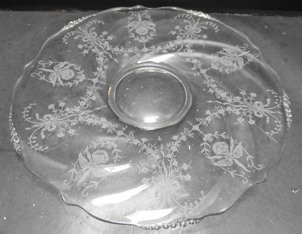 Heisey Orchid Etch Waverly Blank Swirl Scalloped Sandwich Torte Platter Tray