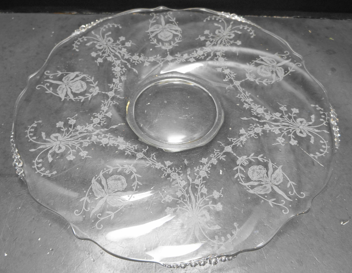 Heisey Orchid Etch Waverly Blank Swirl Scalloped Sandwich Torte Platter Tray