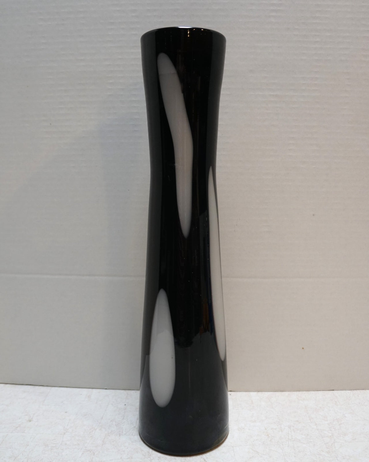 CYS Excel Art Glass Black White Tall Vase 15 IN